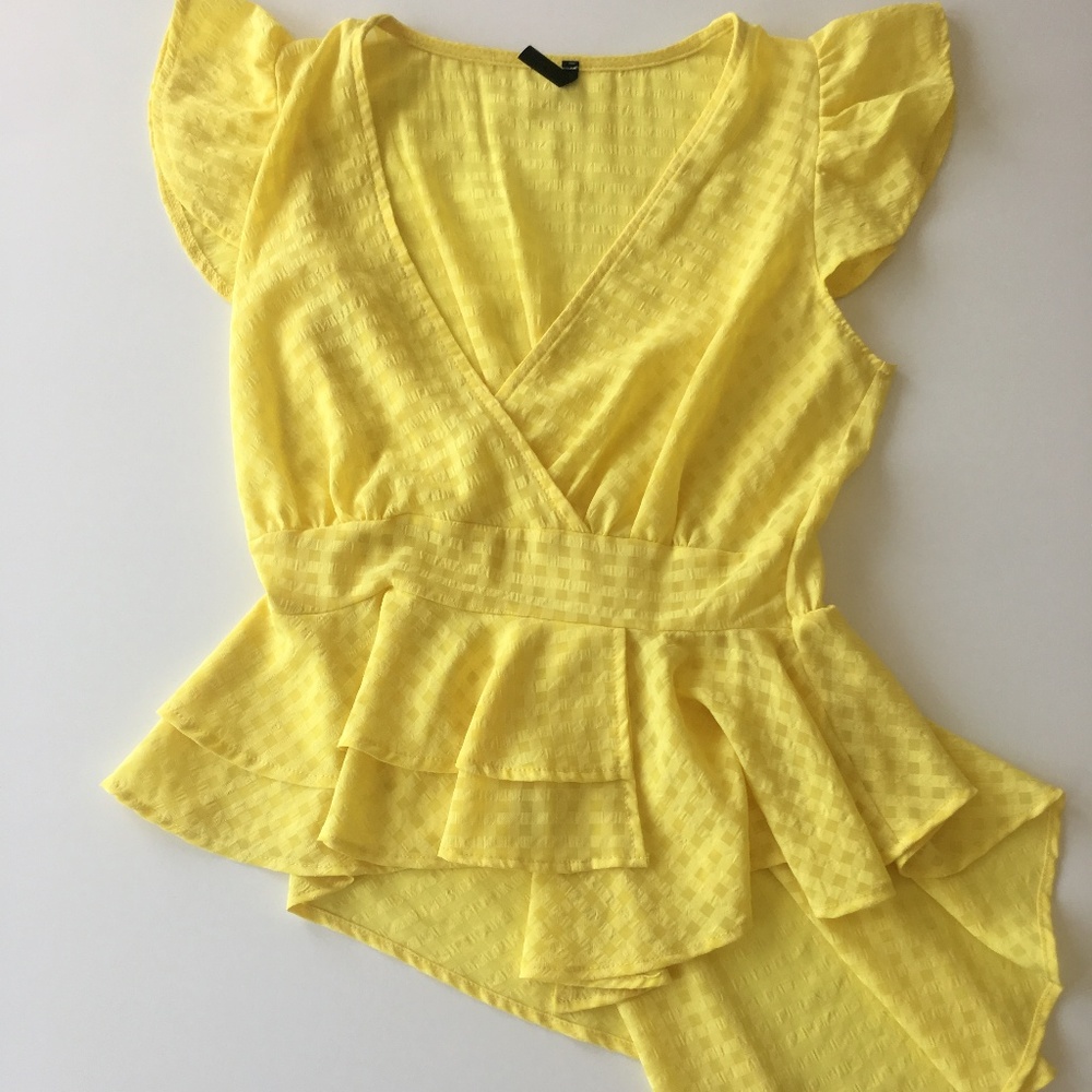 Yellow Peplum Ruffle Top - Picture 3 of 8